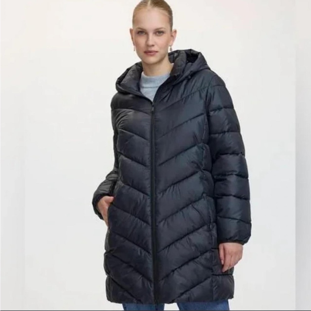 Black Quilted Hooded Coat